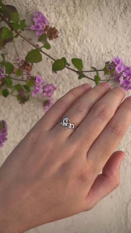 Silver Unicorn Ring, Petite Dainty Horse Oxidized Band, Cute Magical Jewelry, Handmade Fantasy Ring, Minimalist Animal Ring Gift for Girls