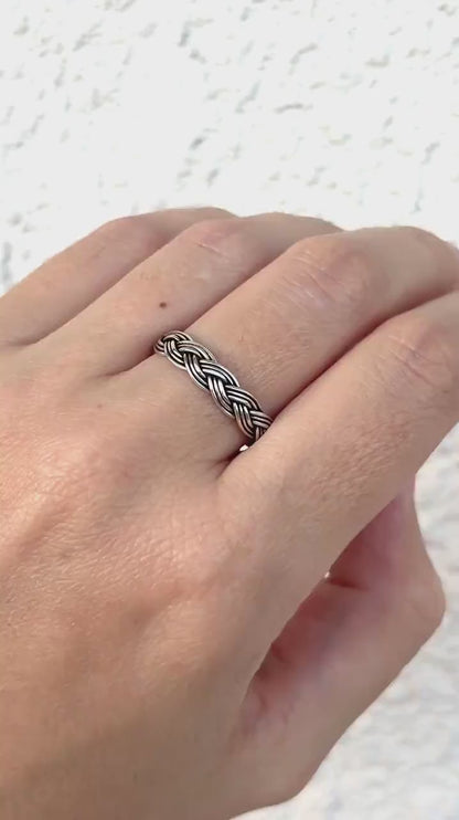 Sterling Silver Celtic Knot Ring, Infinity Band Ring, Viking Knot Ring, Trinity Knot Ring, Braided Ring, Minimalist Band