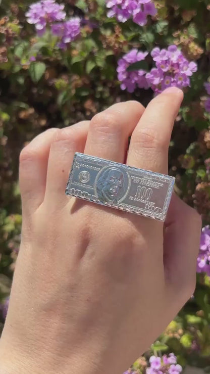 Money Ring 925 Sterling Silver, 100 Dollar Bill Ring, Double Finger Ring, Statement Ring, Cash Ring, Unique Silver Ring, Gift for Him Her