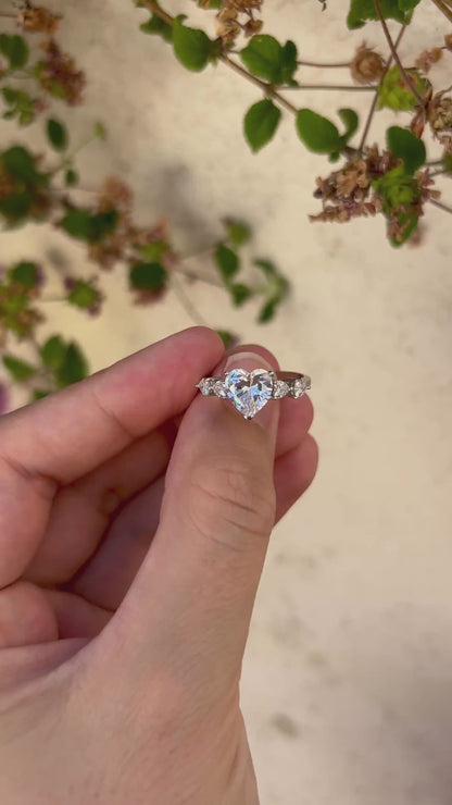 Five Heart Diamond CZ Ring, 925 Sterling Silver Heart Ring, Promise Ring for Women, Romantic Anniversary Gift, Dainty Silver Ring
