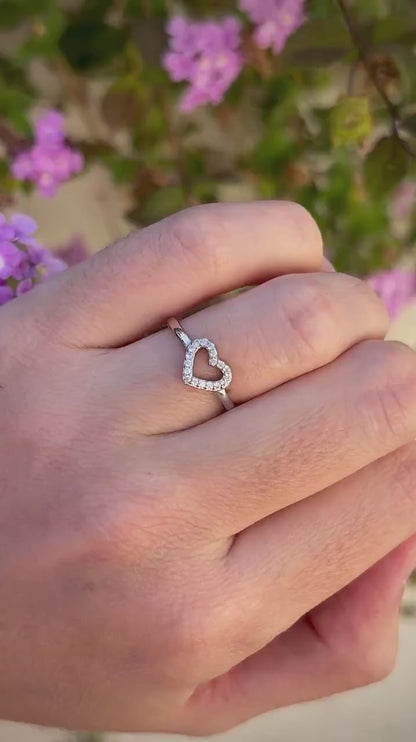 Sterling Silver Heart Ring, Open Heart CZ Ring, Minimalist Promise Ring, Dainty Love Ring, Romantic Everyday Jewelry