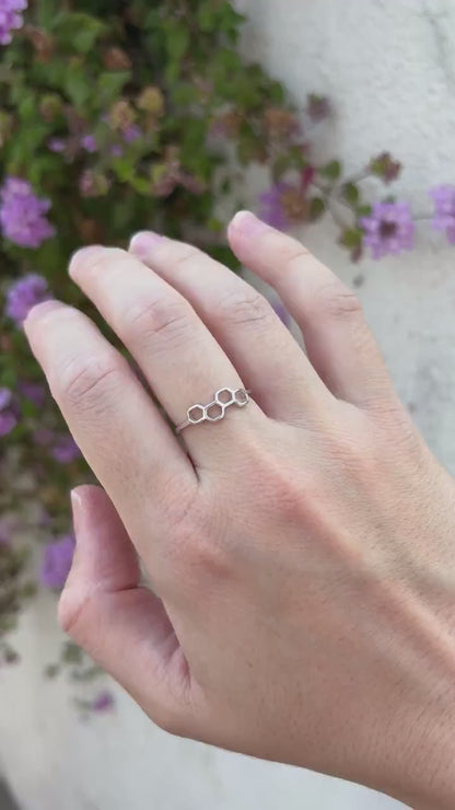 Sterling Silver Honeycomb Ring, Hexagon Ring, Minimalist Geometric Ring, Bee Inspired Jewelry, Modern Silver Ring, Stackable Ring for Her