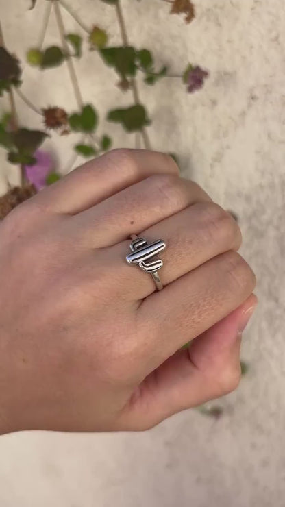 Cactus Ring Sterling Silver, Oxidized Desert Ring, Minimalist Southwest Jewelry, Tiny Cactus Band, Nature Lover Gift