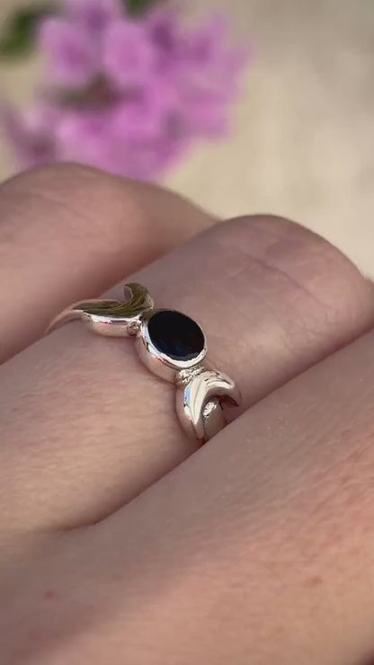 Sterling Silver Triple Moon Ring, Black Onyx Ring, Moon Goddess Ring, Celestial Ring, Wiccan Jewelry, Witchy Ring, Gift for Her, Pagan Ring