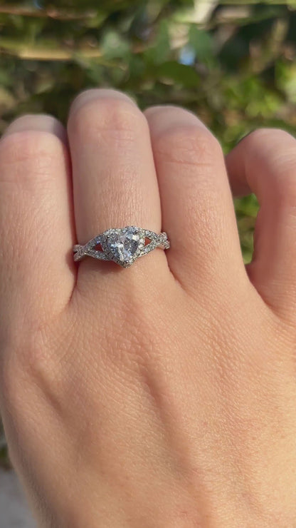 Heart Halo Ring, Diamond Clear CZ Ring, Sterling Silver Heart Ring, Bypass Ring, Promise Ring, Gift for Her, Romantic Jewelry