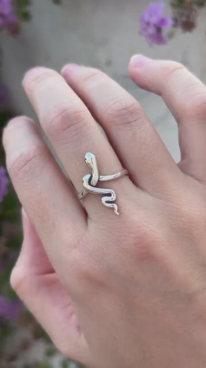 Sterling Silver Snake Ring, Serpent Ring, Snake Jewelry, Minimalist Snake Ring, Adjustable Silver Ring, Gothic Ring, Symbolic Jewelry