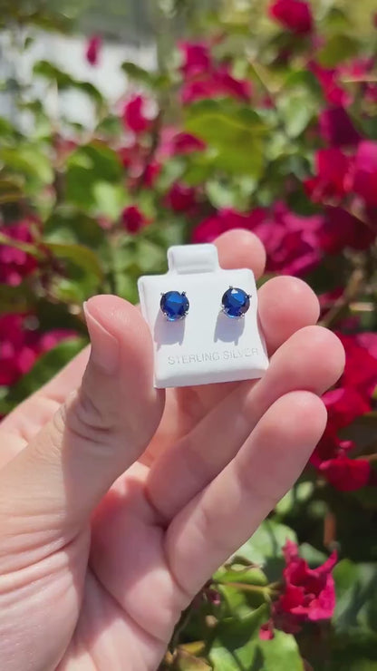 Blue Sapphire CZ Stud Earrings, 925 Sterling Silver Earrings, Sapphire Studs, Simulated Sapphire Jewelry, Minimalist Earrings Gift for Her