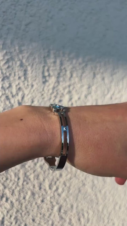 7 Inch Evil Eye Heart Bracelet, Stainless Steel Cuff Bracelet, Protective Jewelry, Hypoallergenic Bangle, Lucky Gift for Her