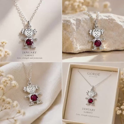 High polished 925 sterling silver round CZ birthstone girl charm, personalized girl pendant, birthstone necklace charm, gift for daughter