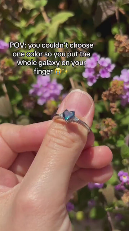 Rainbow Mystic Topaz Heart Ring, 925 Sterling Silver Promise Ring, Color Changing Heart Ring, Dainty Rainbow Stone Ring, Gift for Her