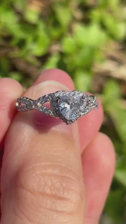 Heart Halo Ring, Diamond Clear CZ Ring, Sterling Silver Heart Ring, Bypass Ring, Promise Ring, Gift for Her, Romantic Jewelry