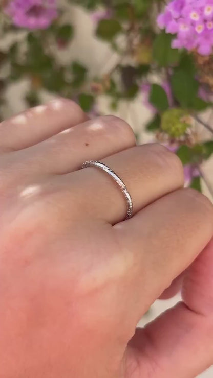 Minimalist Sterling Silver Ring, Thin Textured Stackable Band, Dainty Everyday Ring, Simple 925 Silver Ring for Women