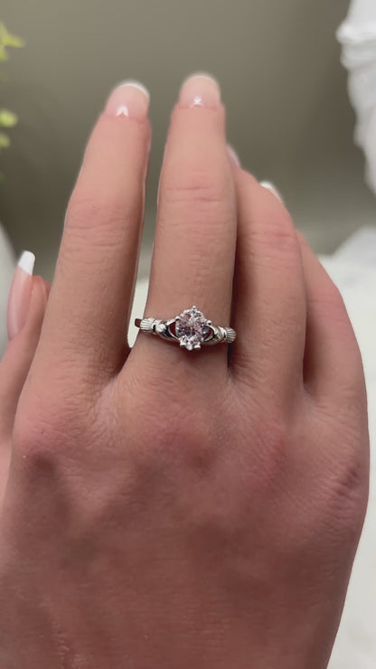 Vintage Heart Ring in 925 Sterling Silver, Heart CZ Ring, Irish Claddagh Inspired Ring, Promise Ring, Birthstone Ring for Her