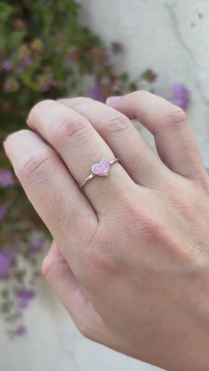 Pink Opal Heart Ring, Sterling Silver Heart Ring, Dainty Heart Ring, Opal Ring for Women, Promise Ring, Romantic Gift, Minimalist Jewelry