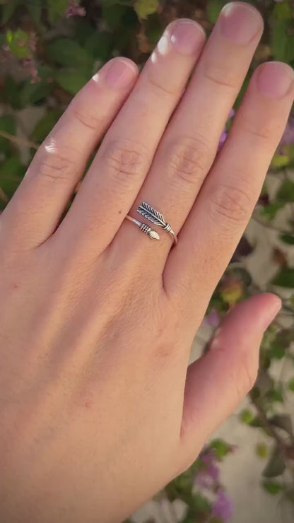 925 Sterling Silver Arrow Ring Handmade, Boho Feather Ring, Adjustable Arrow Wrap Ring, Minimalist Nature Jewelry Gift for Her