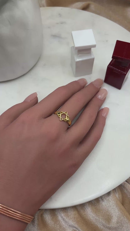 Magen David, 14k Gold Plated Star Ring, Celestial Statement Ring, Silver Plated Adjustable Ring, Minimalist Geometric Ring, Gift for Her
