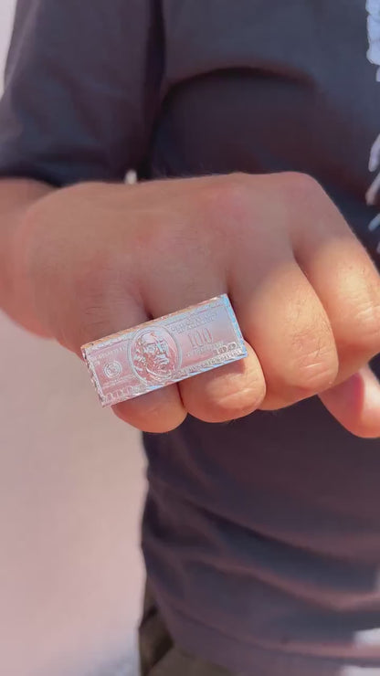 Money Ring 925 Sterling Silver, 100 Dollar Bill Ring, Double Finger Ring, Statement Ring, Cash Ring, Unique Silver Ring, Gift for Him Her
