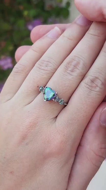 Mystic Topaz Heart Ring, 925 Sterling Silver Ring, Rainbow Heart Gemstone Ring, Romantic Promise Ring, Colorful Statement Ring, Gift for Her