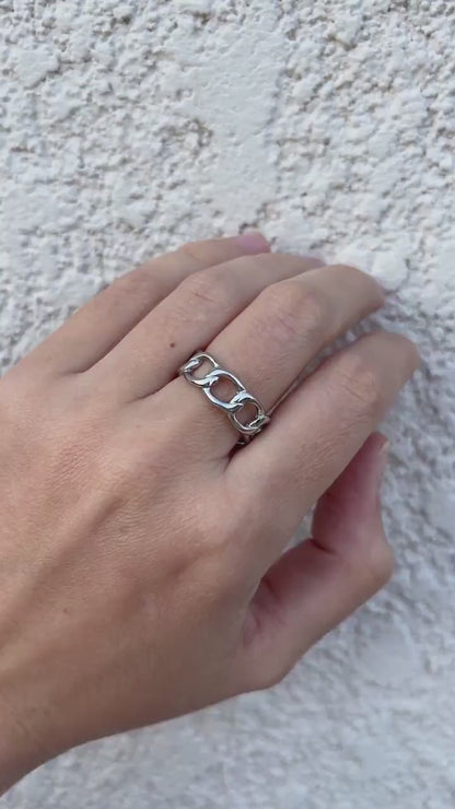 Stainless Steel Chain Link Ring, Silver Chain Ring, Minimalist Band Ring, Unisex Statement Ring, Everyday Ring, Modern Jewelry Gift