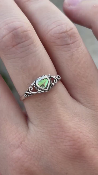 Heart Abalone Shell Ring, 925 Sterling Silver Ring, Ocean Inspired Jewelry, Beach Lover Gift, Boho Ring, Coastal Jewelry, Natural Shell Ring
